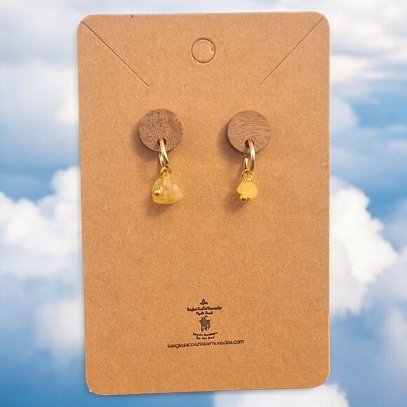 Seaglasscoaztallemonades.com Jewelry - Yellow Citrine Wood Drop Earrings
